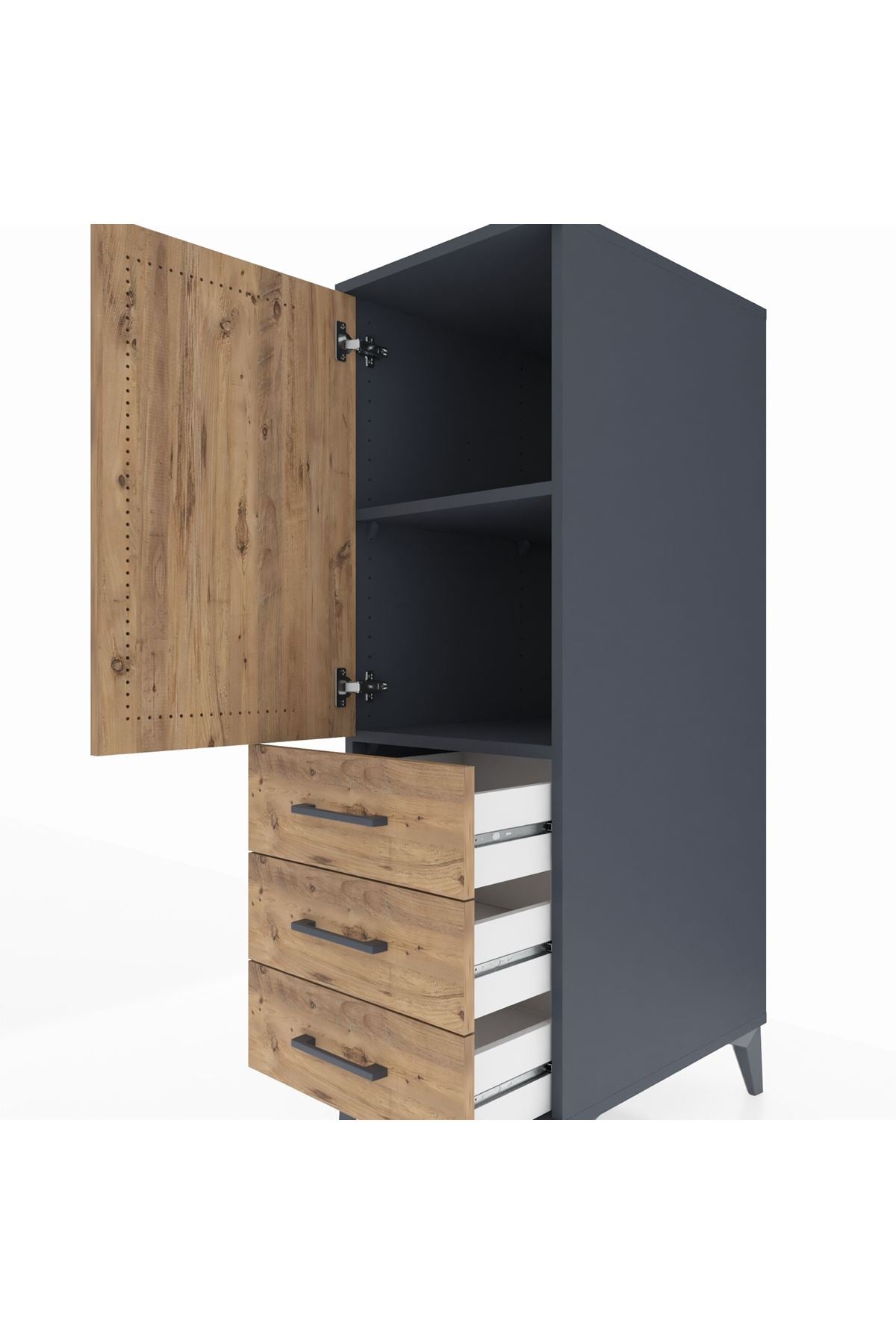 Kronos Dolap 2 Raflı 3 Çekmeceli Tek Kapaklı 44x59x134 Antrasit-Çam