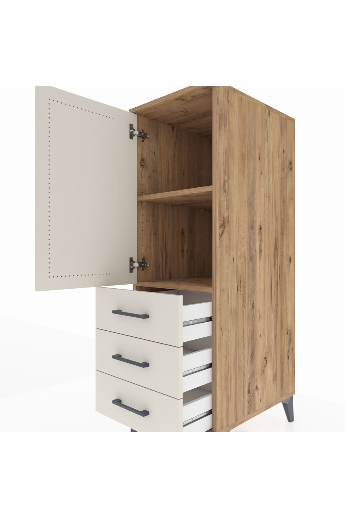 Kronos Dolap 2 Raflı 3 Çekmeceli Tek Kapaklı 44x59x134 Çam-Aytaşı