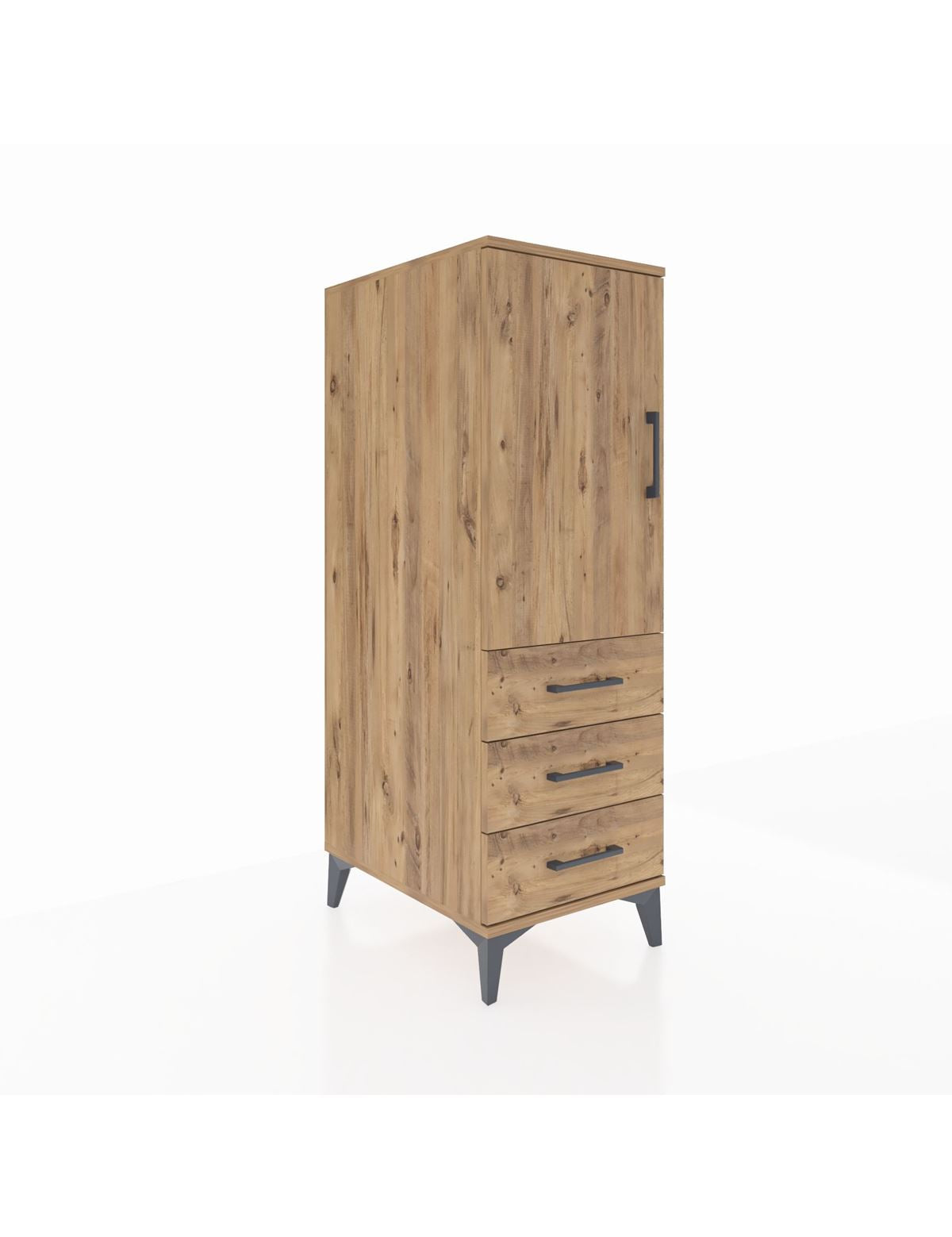 Kronos Dolap 2 Raflı 3 Çekmeceli Tek Kapaklı 44x59x134 Çam-Çam