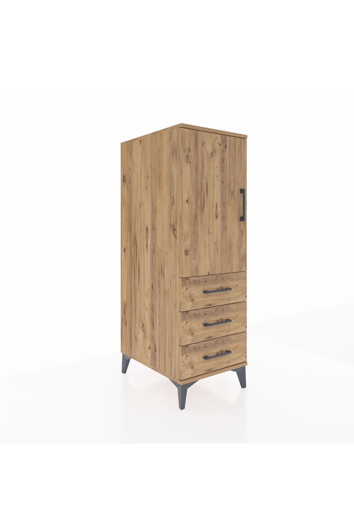 Kronos Dolap 2 Raflı 3 Çekmeceli Tek Kapaklı 44x59x134 Çam-Çam