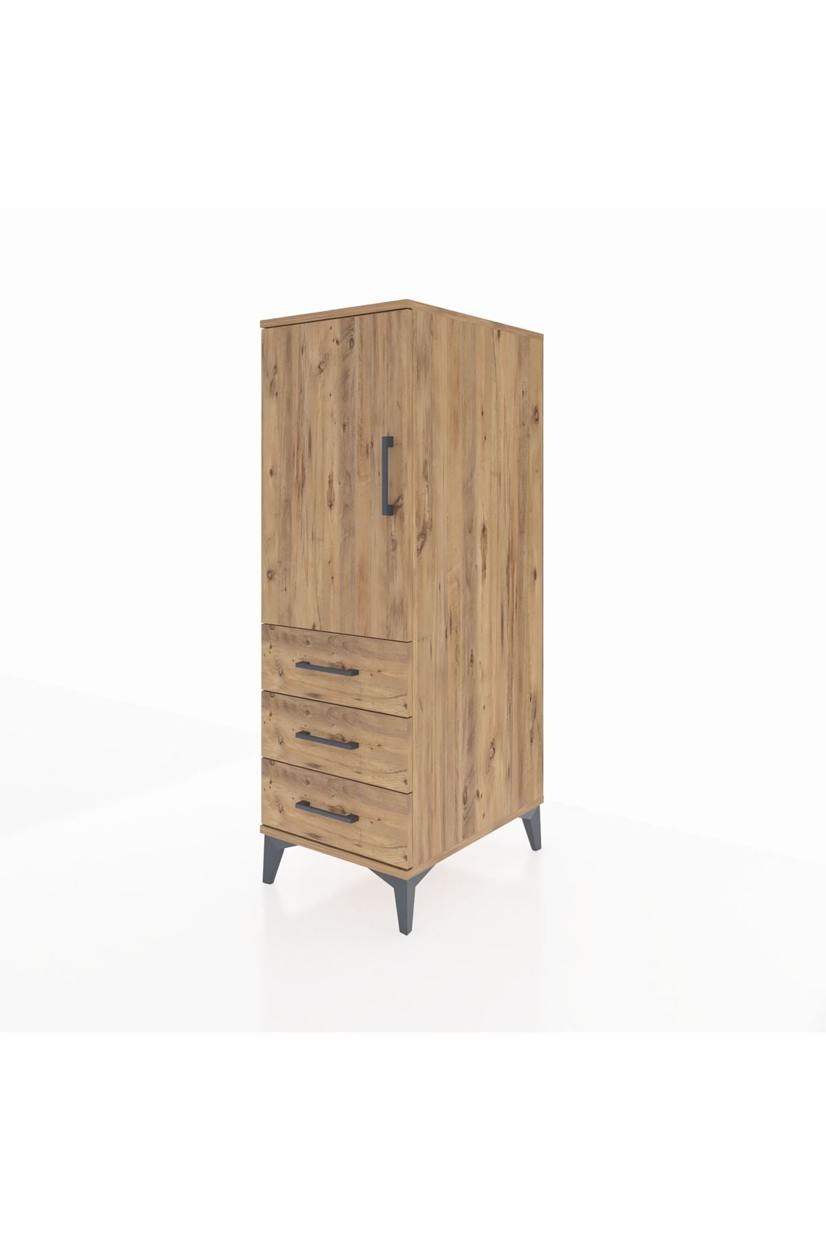 Kronos Dolap 2 Raflı 3 Çekmeceli Tek Kapaklı 44x59x134 Çam-Çam