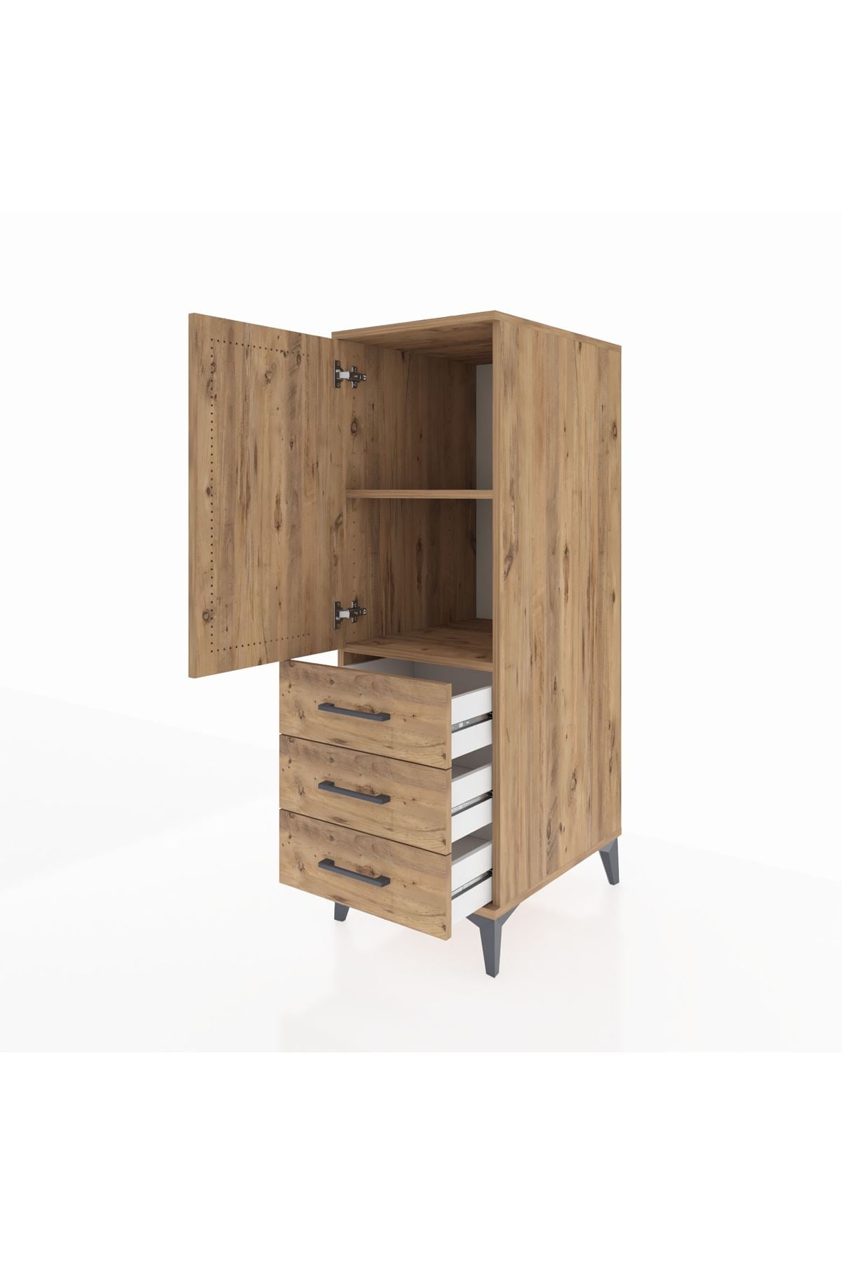 Kronos Dolap 2 Raflı 3 Çekmeceli Tek Kapaklı 44x59x134 Çam-Çam