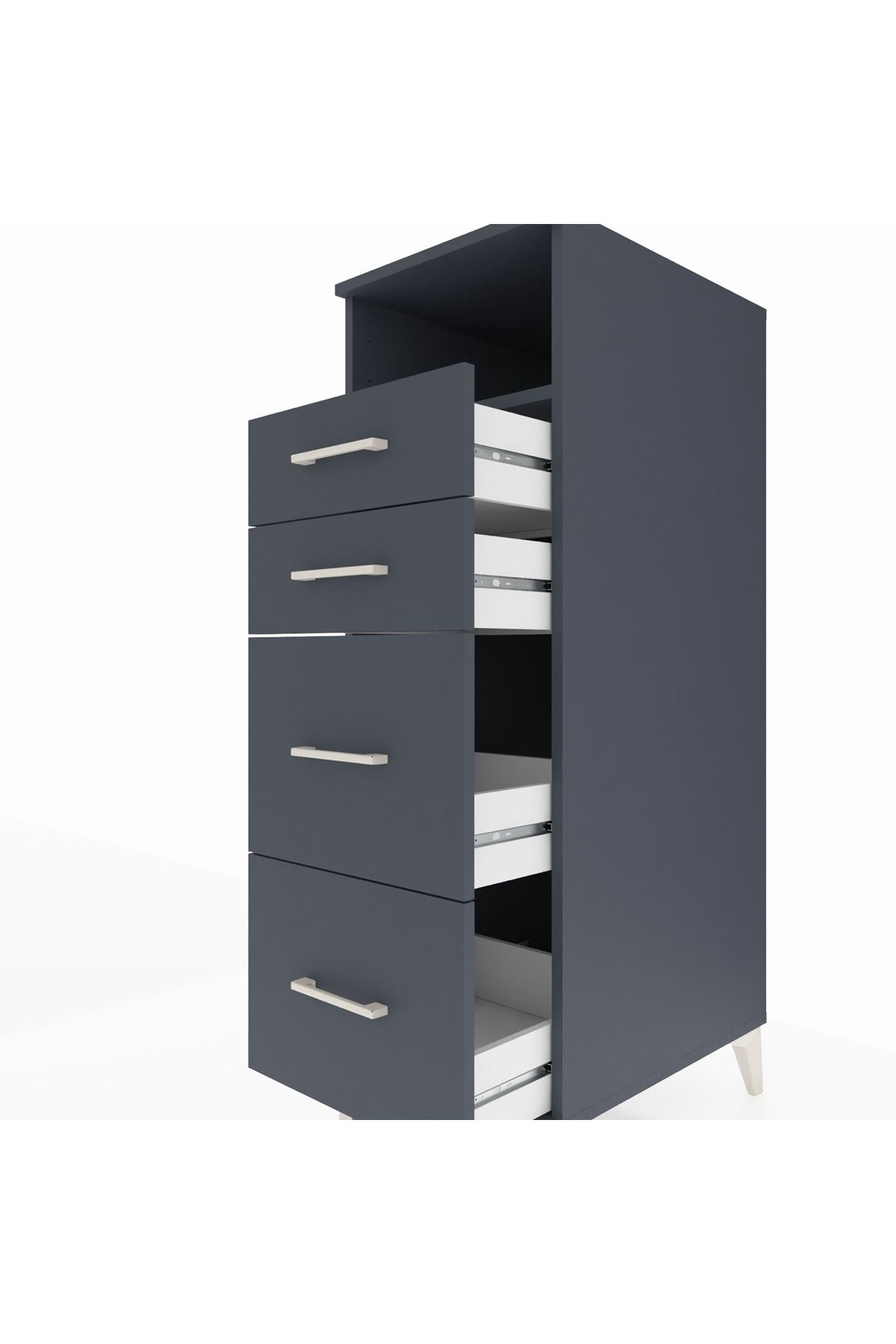 Kronos Dolap Tek Raflı 4 Çekmeceli 44x59x134 Antrasit-Antrasit