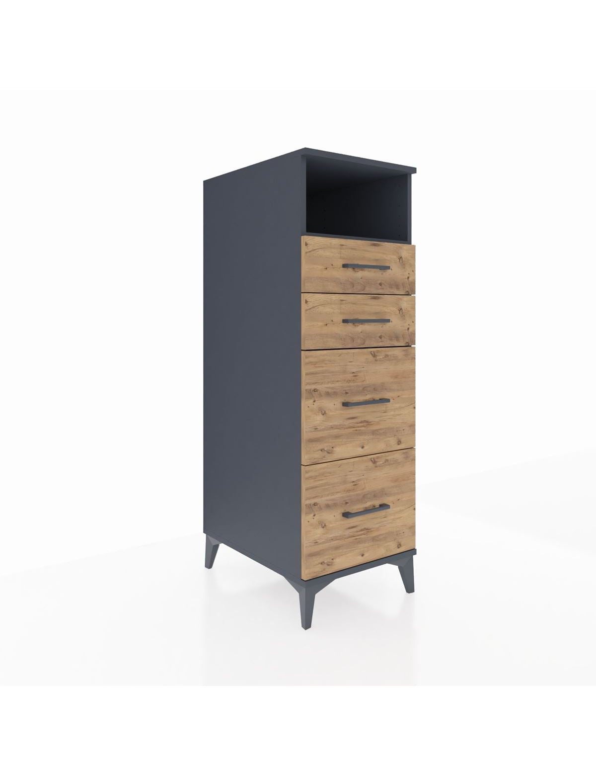 Kronos Dolap Tek Raflı 4 Çekmeceli 44x59x134 Antrasit-Çam