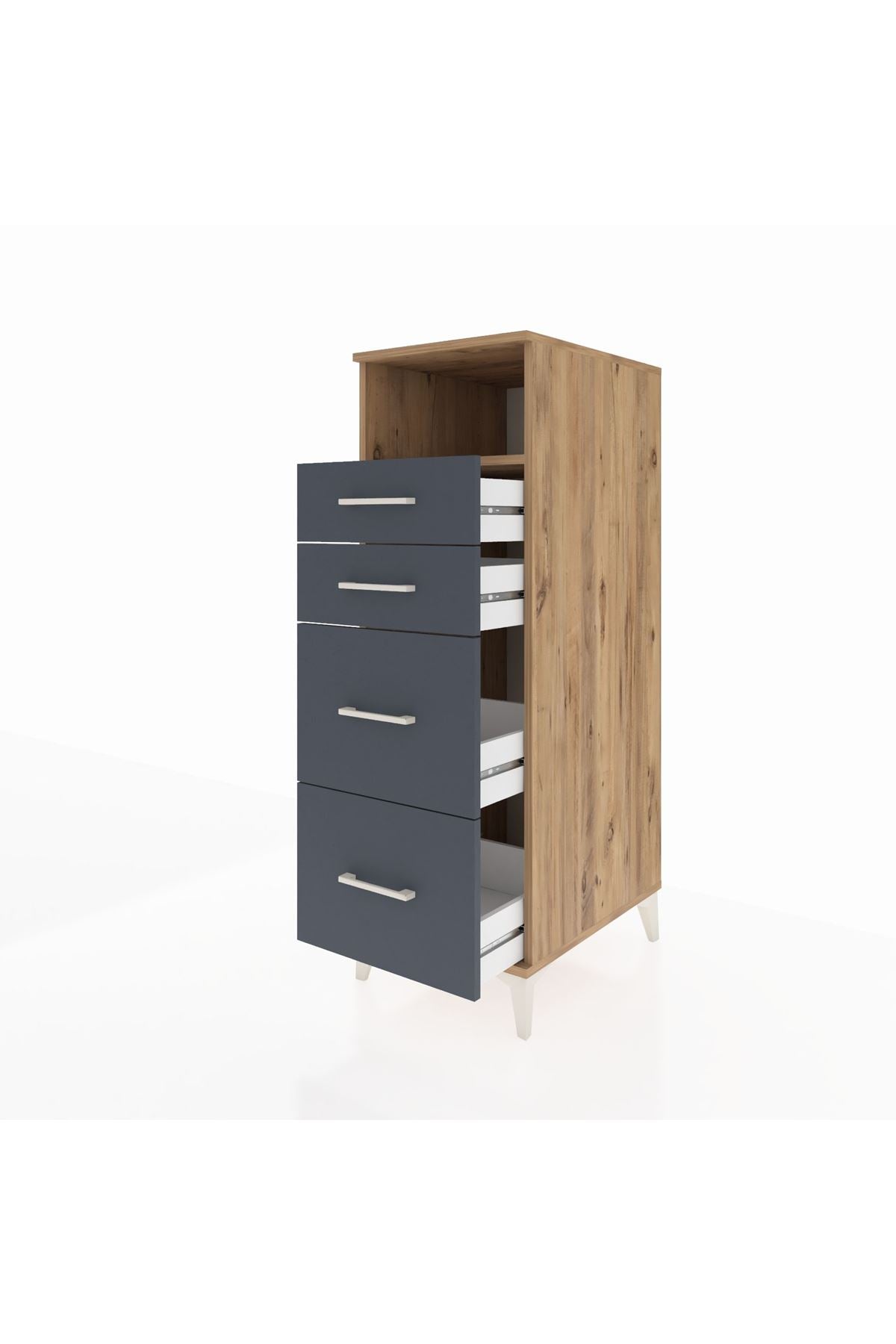 Kronos Dolap Tek Raflı 4 Çekmeceli 44x59x134 Çam-Antrasit