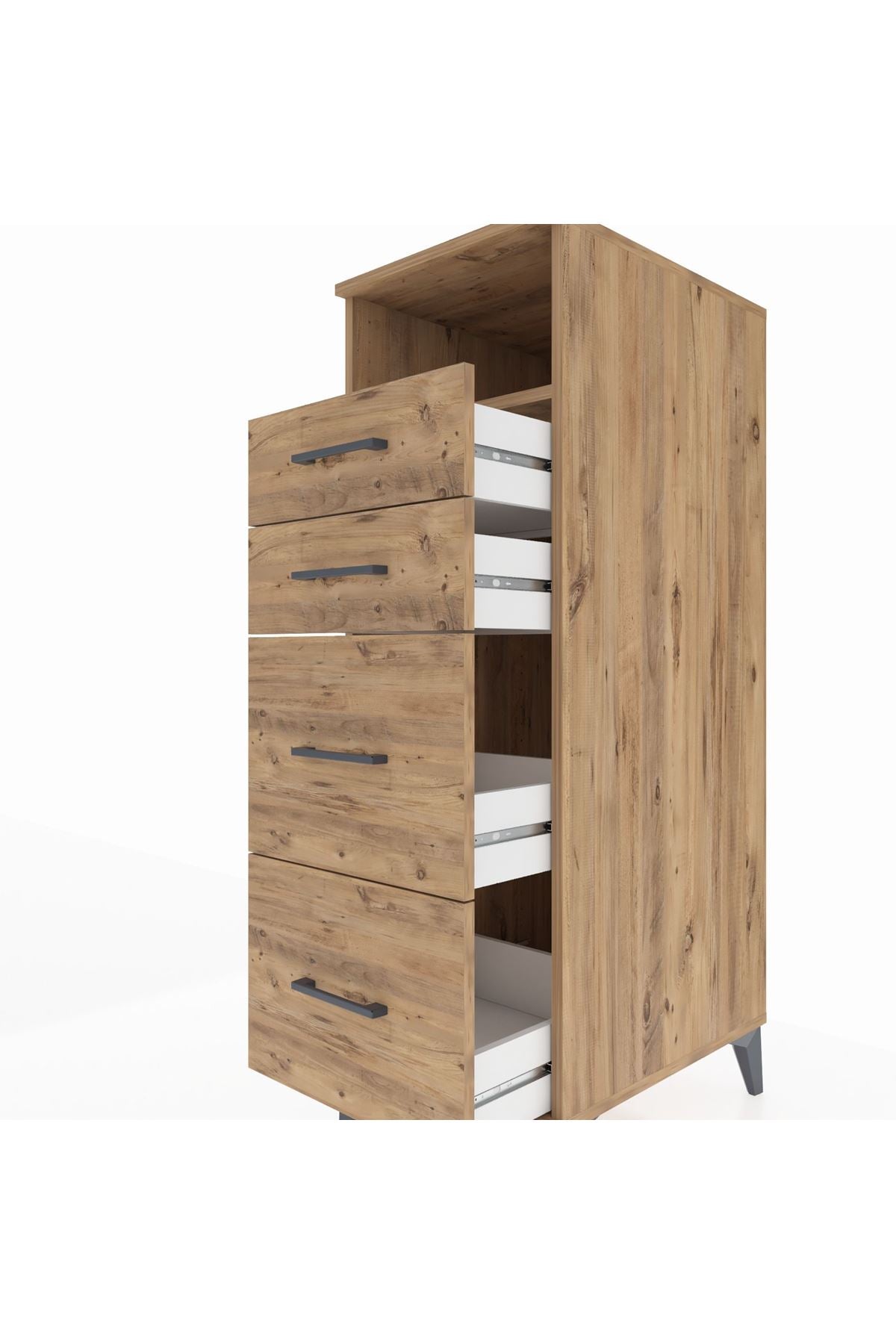 Kronos Dolap Tek Raflı 4 Çekmeceli 44x59x134 Çam-Çam