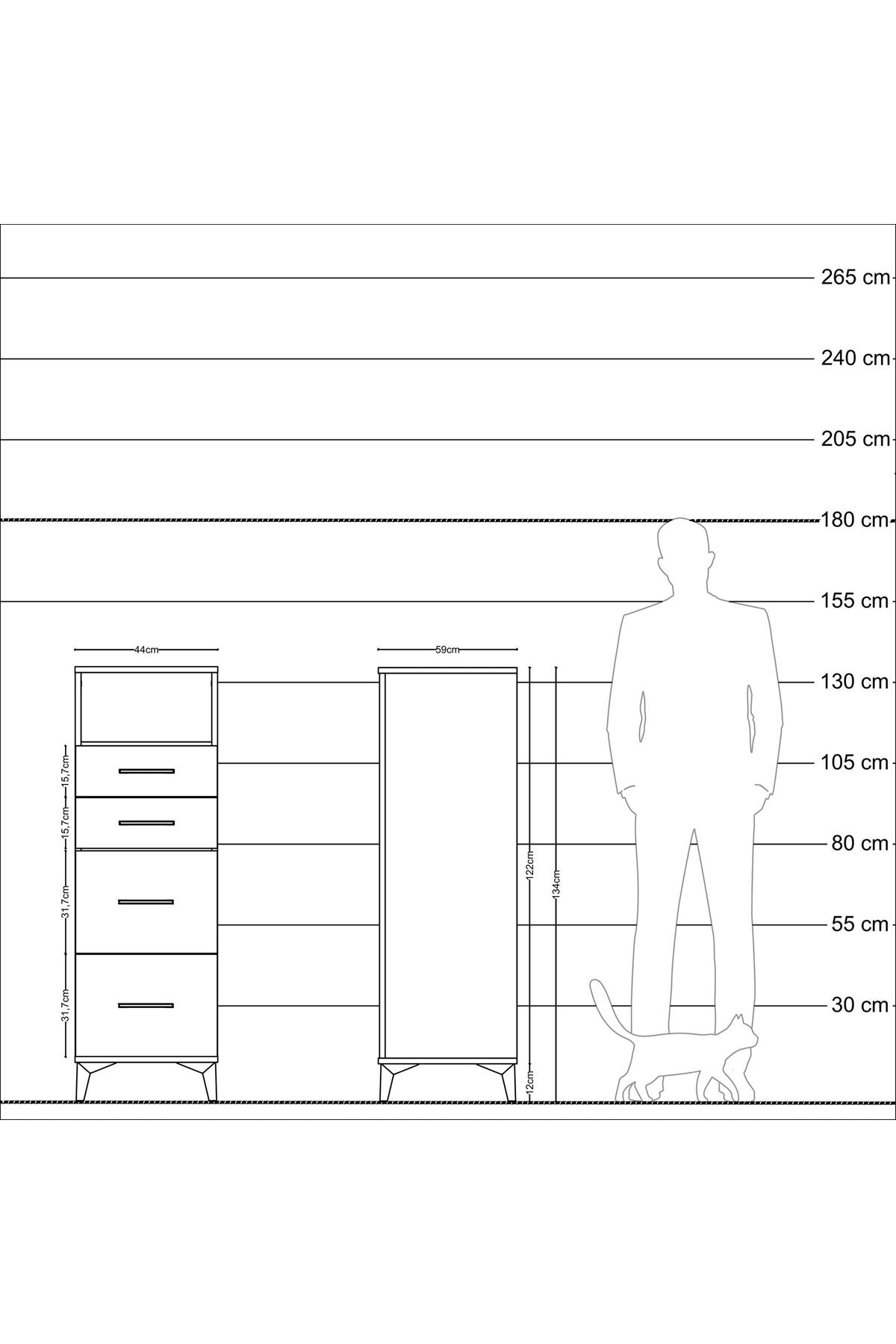 Kronos Dolap Tek Raflı 4 Çekmeceli 44x59x134 Çam-Çam