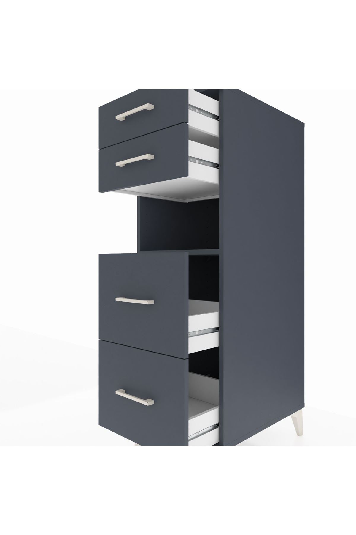 Kronos Dolap Tek Raflı 4 Çekmeceli 44x59x134 Antrasit-Antrasit