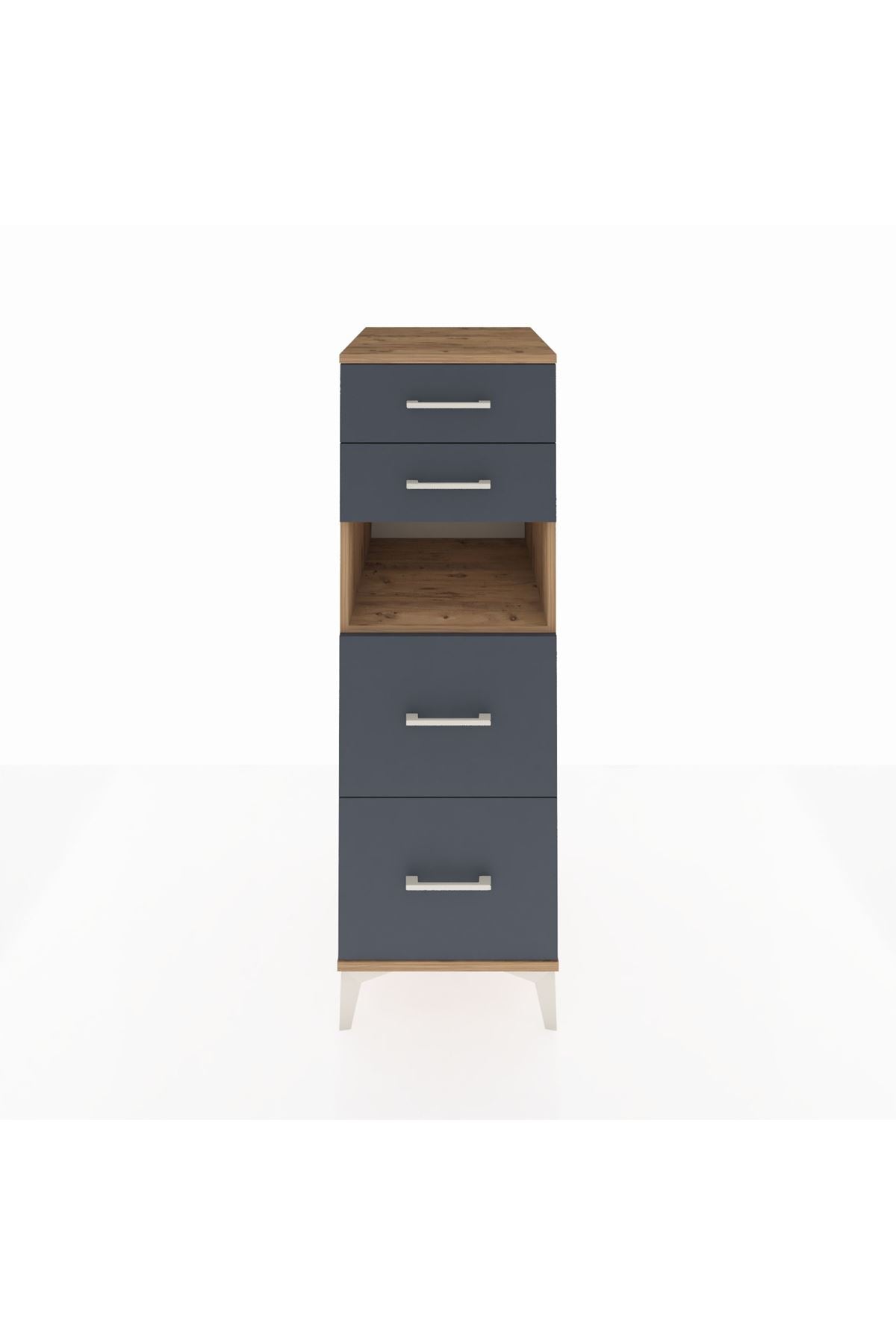 Kronos Dolap Tek Raflı 4 Çekmeceli 44x59x134 Çam-Antrasit