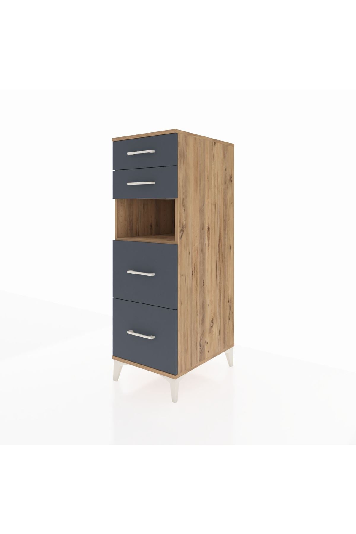 Kronos Dolap Tek Raflı 4 Çekmeceli 44x59x134 Çam-Antrasit