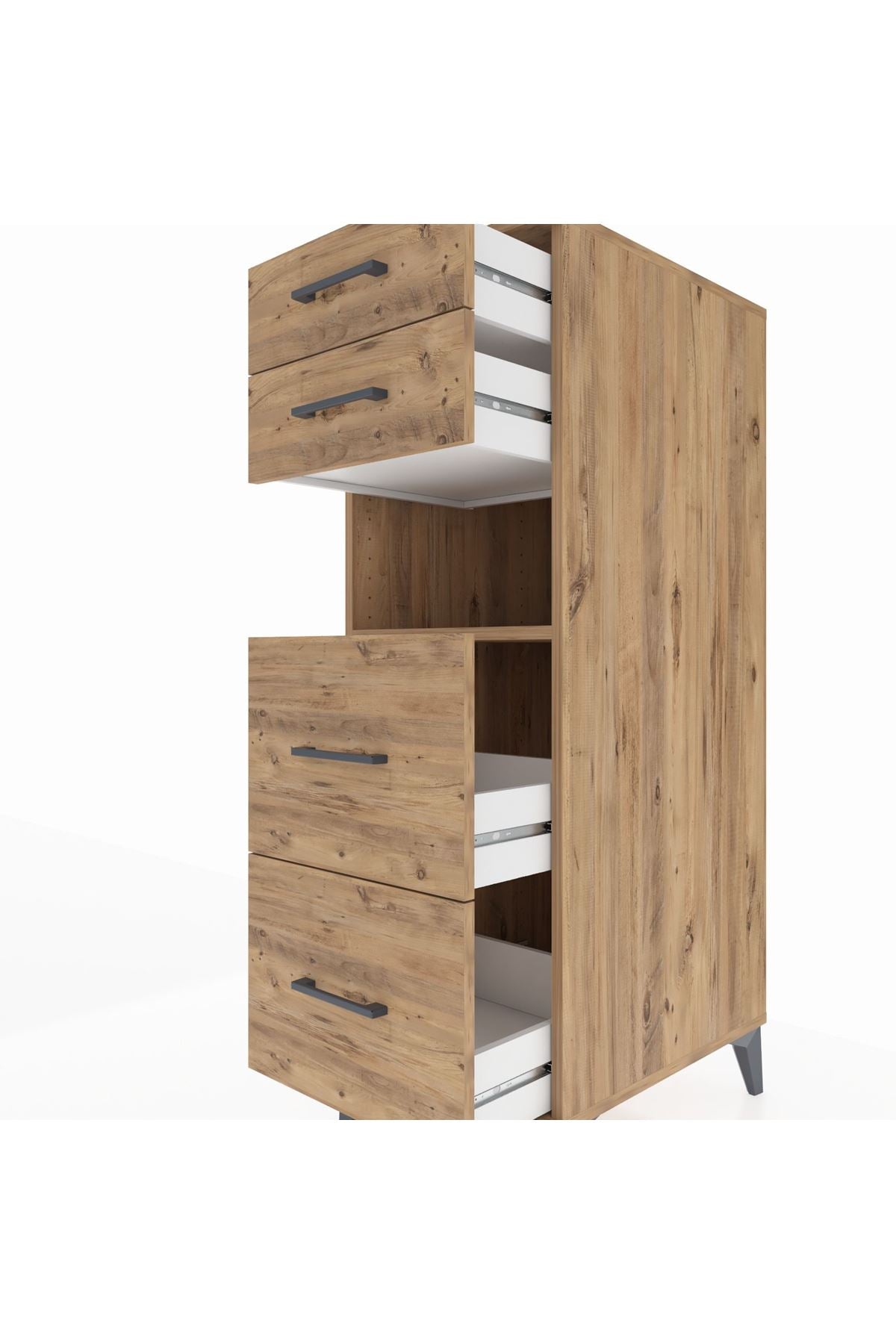 Kronos Dolap Tek Raflı 4 Çekmeceli 44x59x134 Çam-Çam