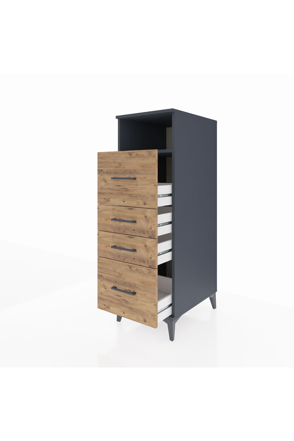 Kronos Dolap Tek Raflı 4 Çekmeceli 44x59x134 Antrasit-Çam