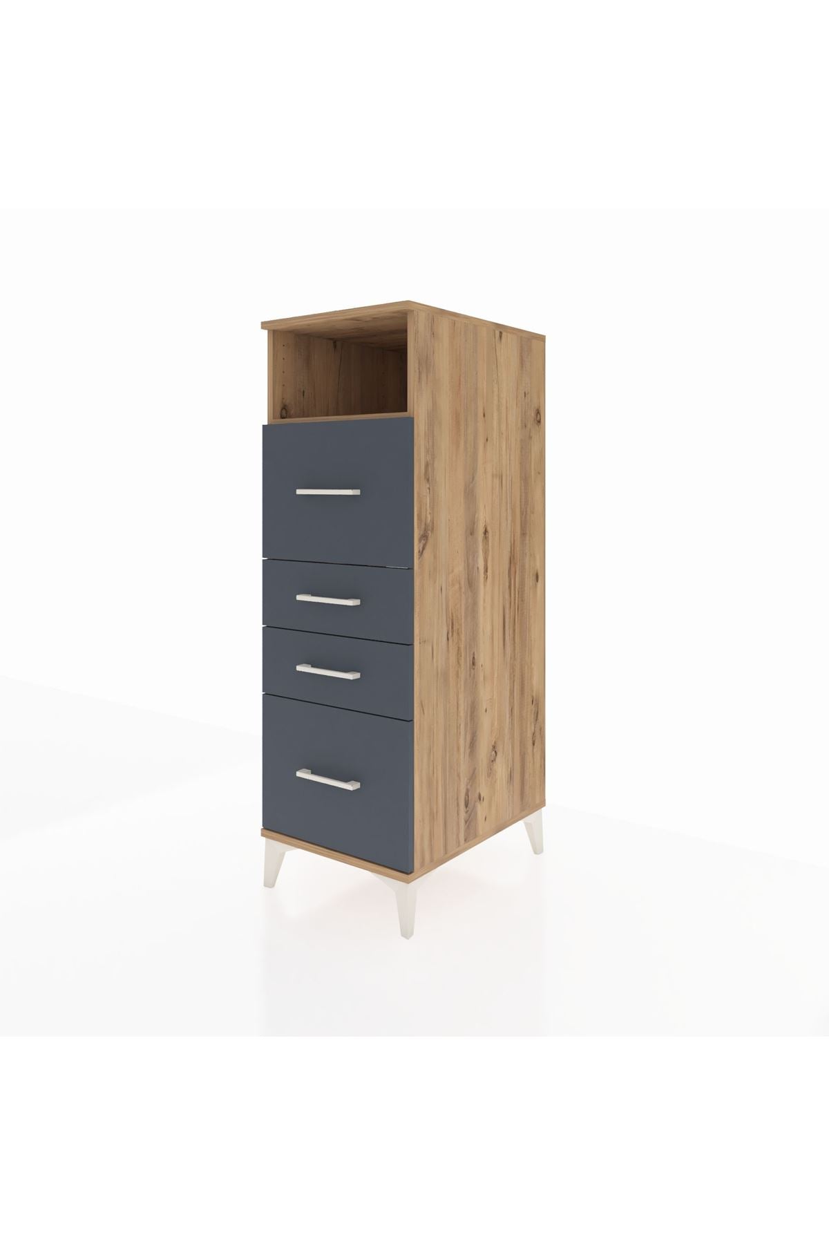 Kronos Dolap Tek Raflı 4 Çekmeceli 44x59x134 Çam-Antrasit