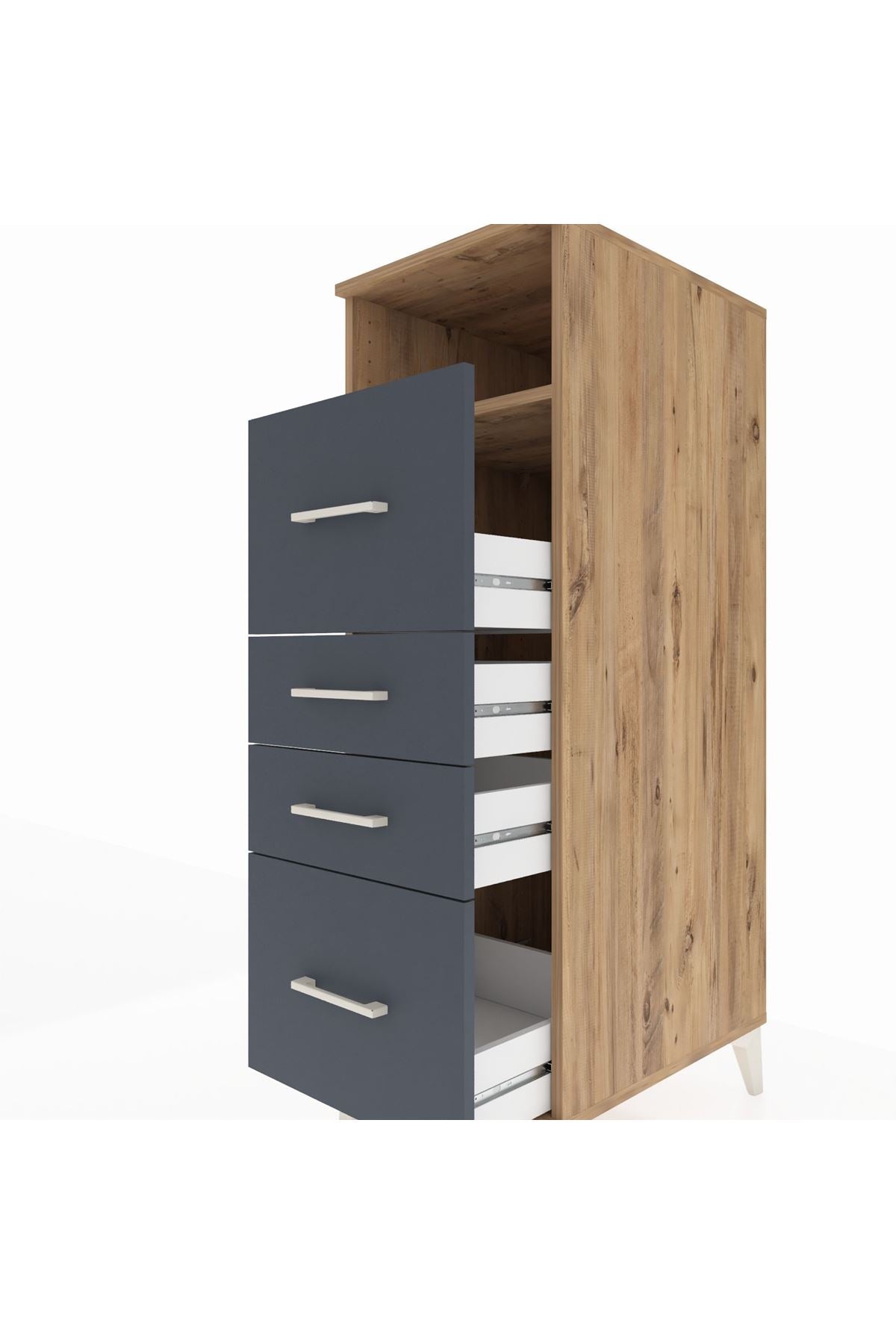 Kronos Dolap Tek Raflı 4 Çekmeceli 44x59x134 Çam-Antrasit