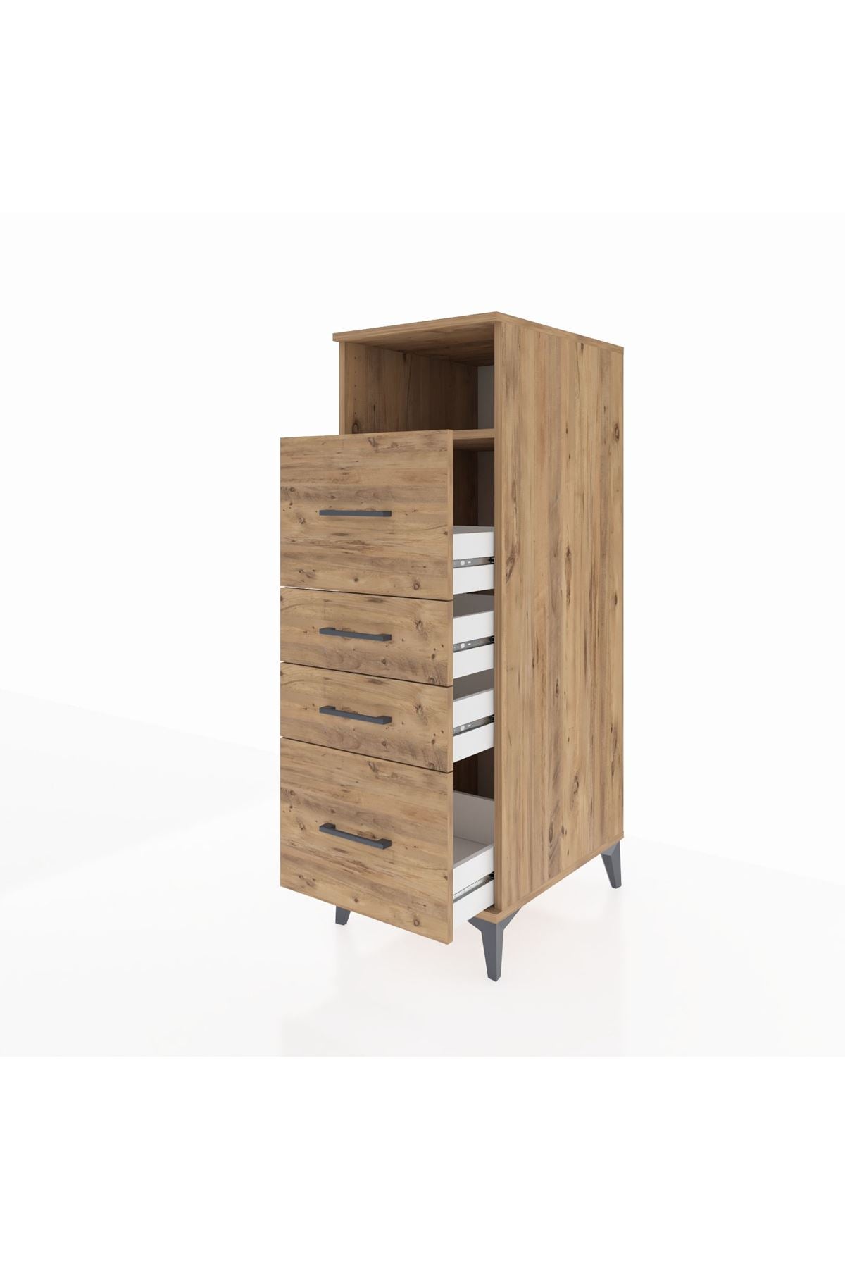 Kronos Dolap Tek Raflı 4 Çekmeceli 44x59x134 Çam-Çam