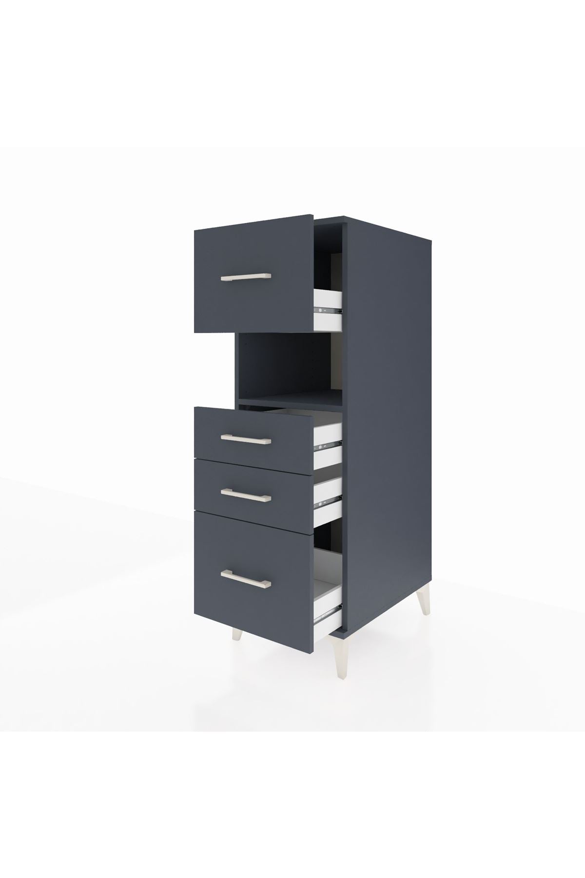 Kronos Dolap Tek Raflı 4 Çekmeceli 44x59x134 Antrasit-Antrasit