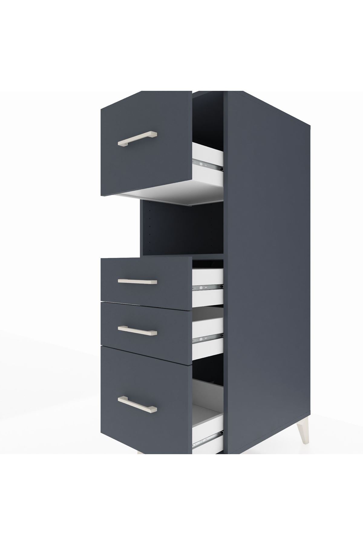 Kronos Dolap Tek Raflı 4 Çekmeceli 44x59x134 Antrasit-Antrasit