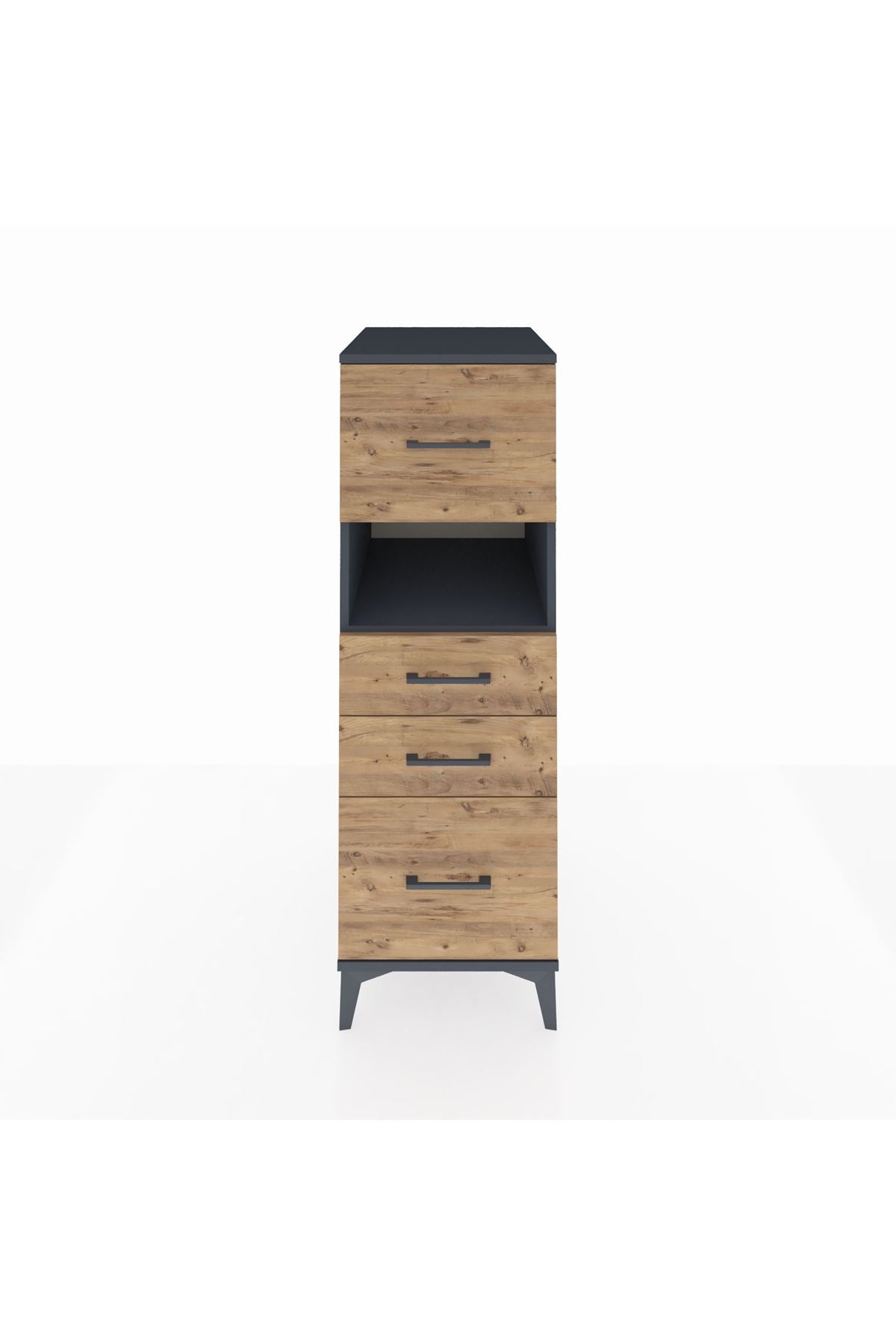 Kronos Dolap Tek Raflı 4 Çekmeceli 44x59x134 Antrasit-Çam