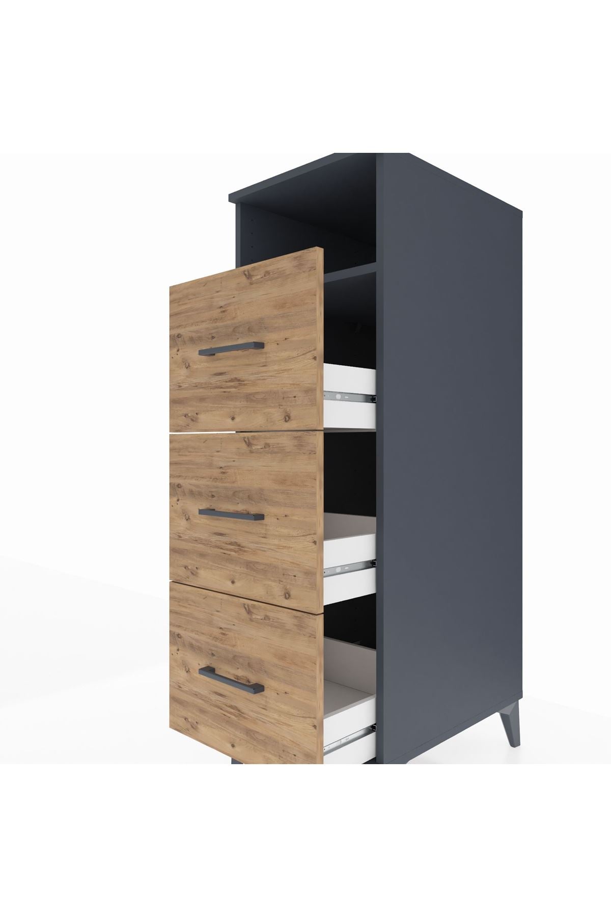 Kronos Dolap Tek Raflı 3 Çekmeceli 44x59x134 Antrasit-Çam