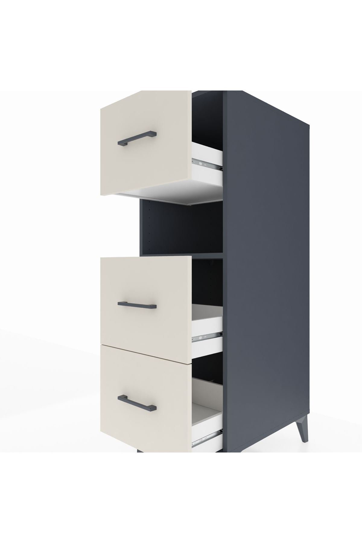 Kronos Dolap Tek Raflı 3 Çekmeceli 44x59x134 Antrasit-Aytaşı