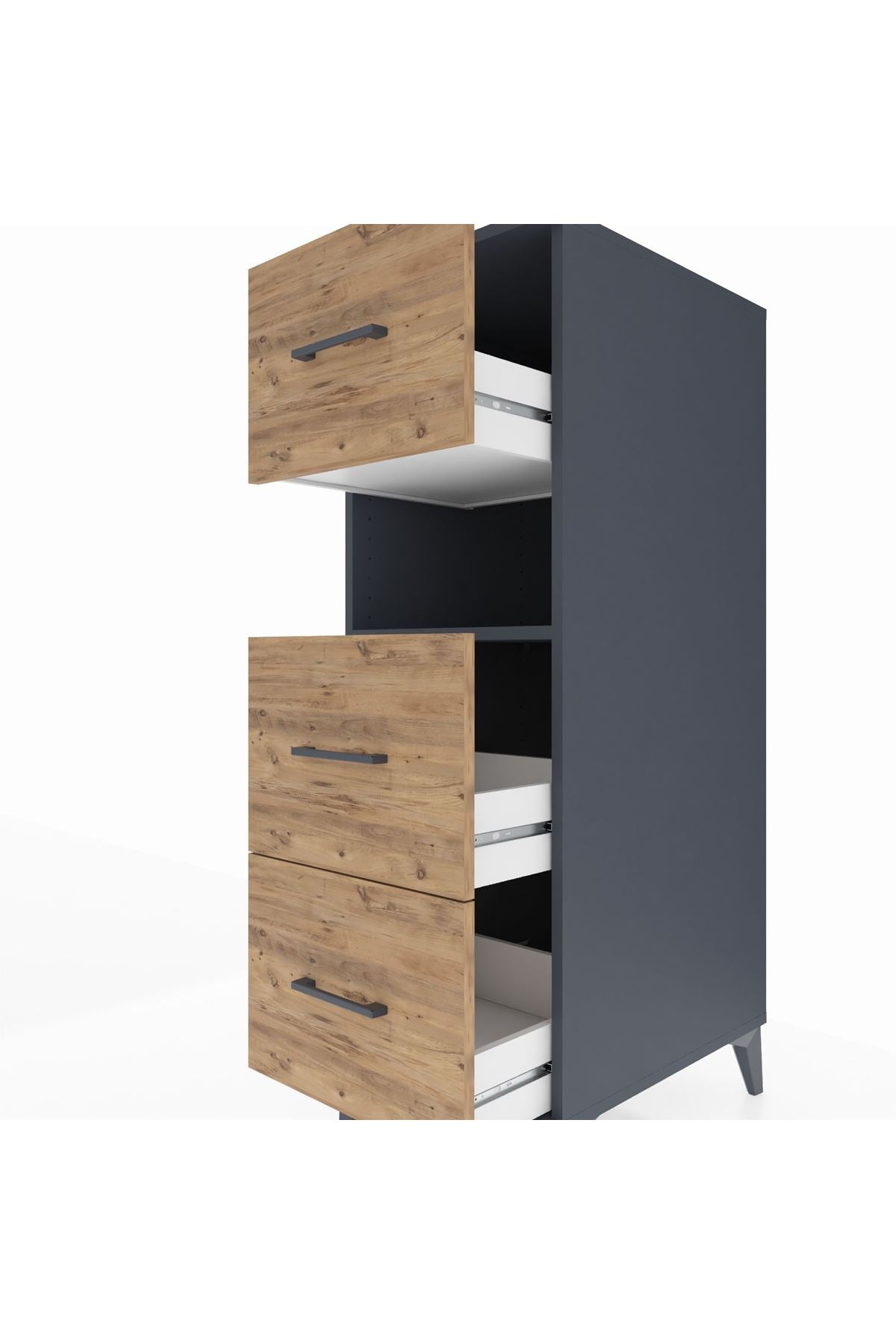 Kronos Dolap Tek Raflı 3 Çekmeceli 44x59x134 Antrasit-Çam