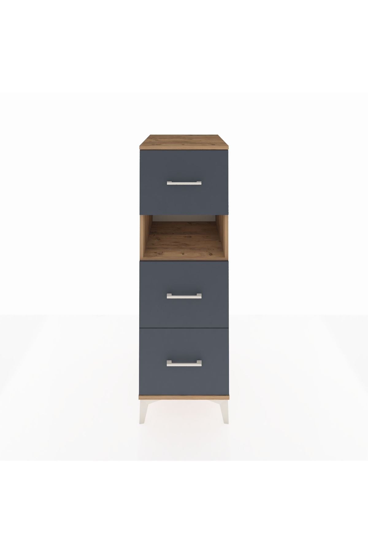 Kronos Dolap Tek Raflı 3 Çekmeceli 44x59x134 Çam-Antrasit