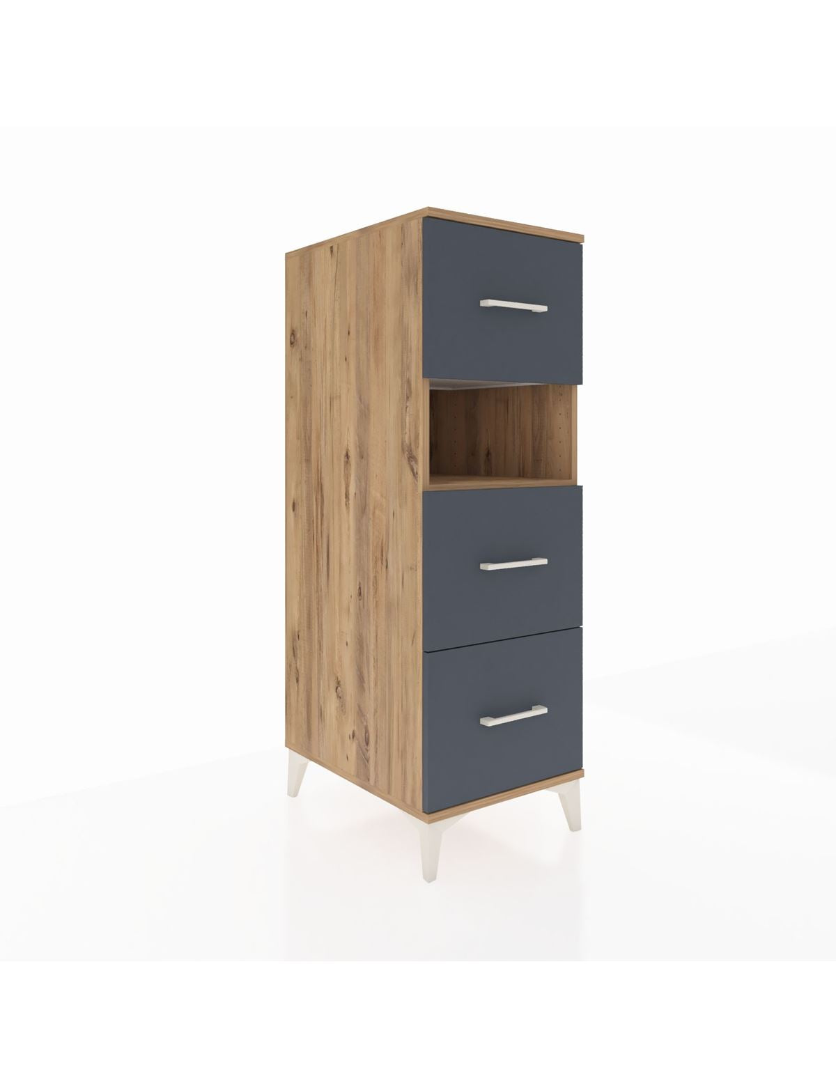 Kronos Dolap Tek Raflı 3 Çekmeceli 44x59x134 Çam-Antrasit