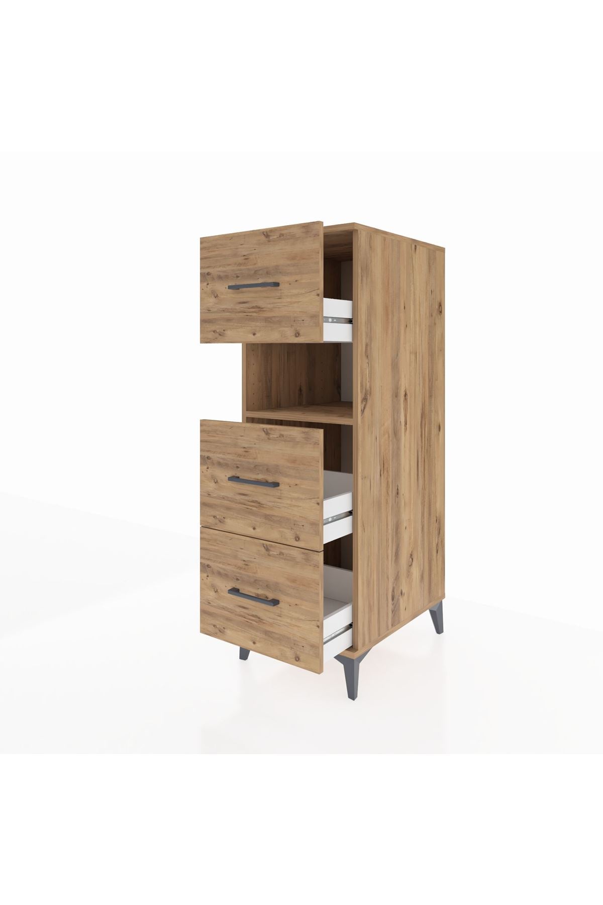 Kronos Dolap Tek Raflı 3 Çekmeceli 44x59x134 Çam-Çam