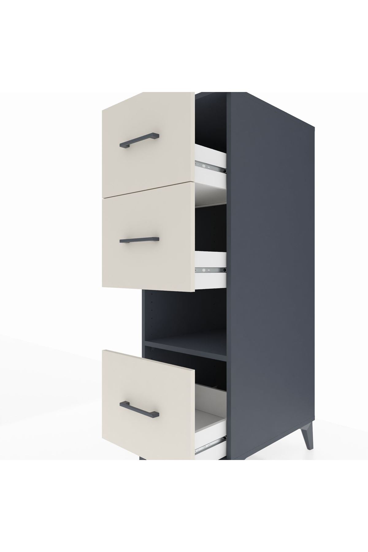 Kronos Dolap Tek Raflı 3 Çekmeceli 44x59x134 Antrasit-Aytaşı