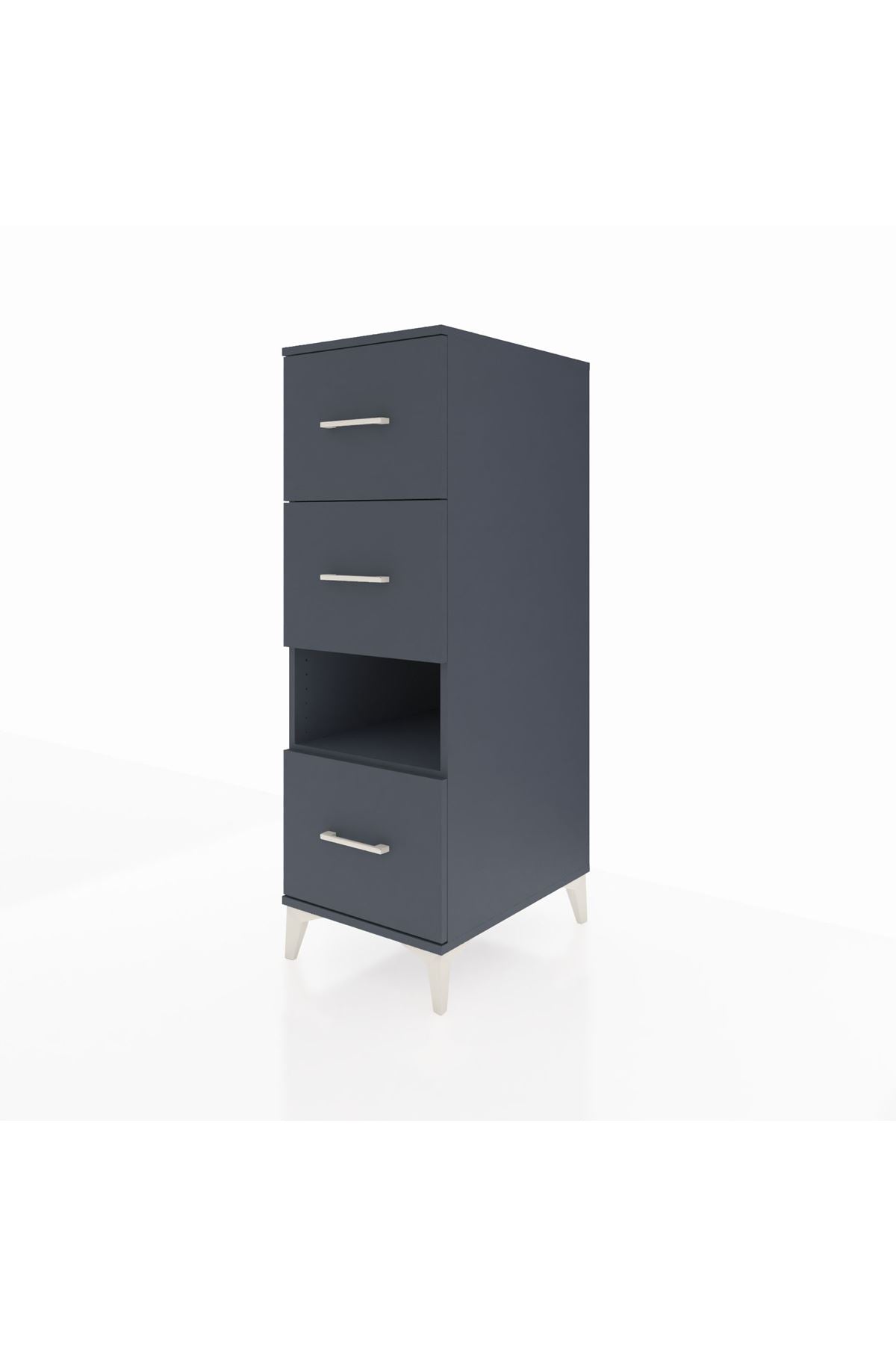 Kronos Dolap Tek Raflı 3 Çekmeceli 44x59x134 Antrasit-Antrasit