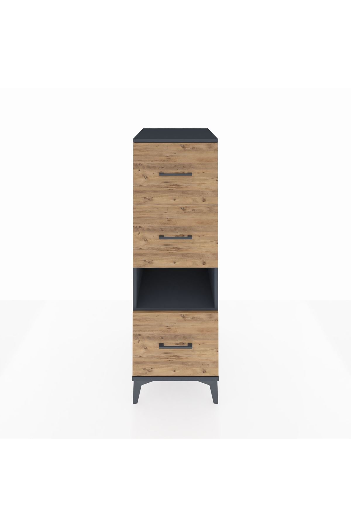 Kronos Dolap Tek Raflı 3 Çekmeceli 44x59x134 Antrasit-Çam