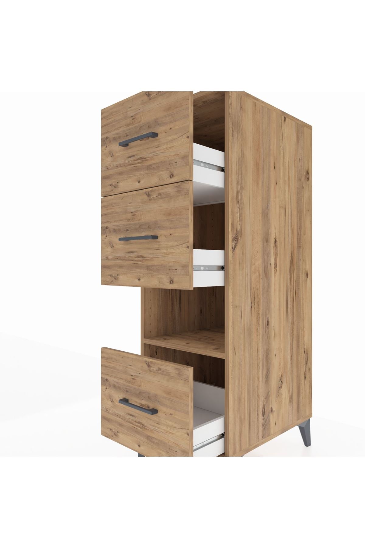 Kronos Dolap Tek Raflı 3 Çekmeceli 44x59x134 Çam-Çam