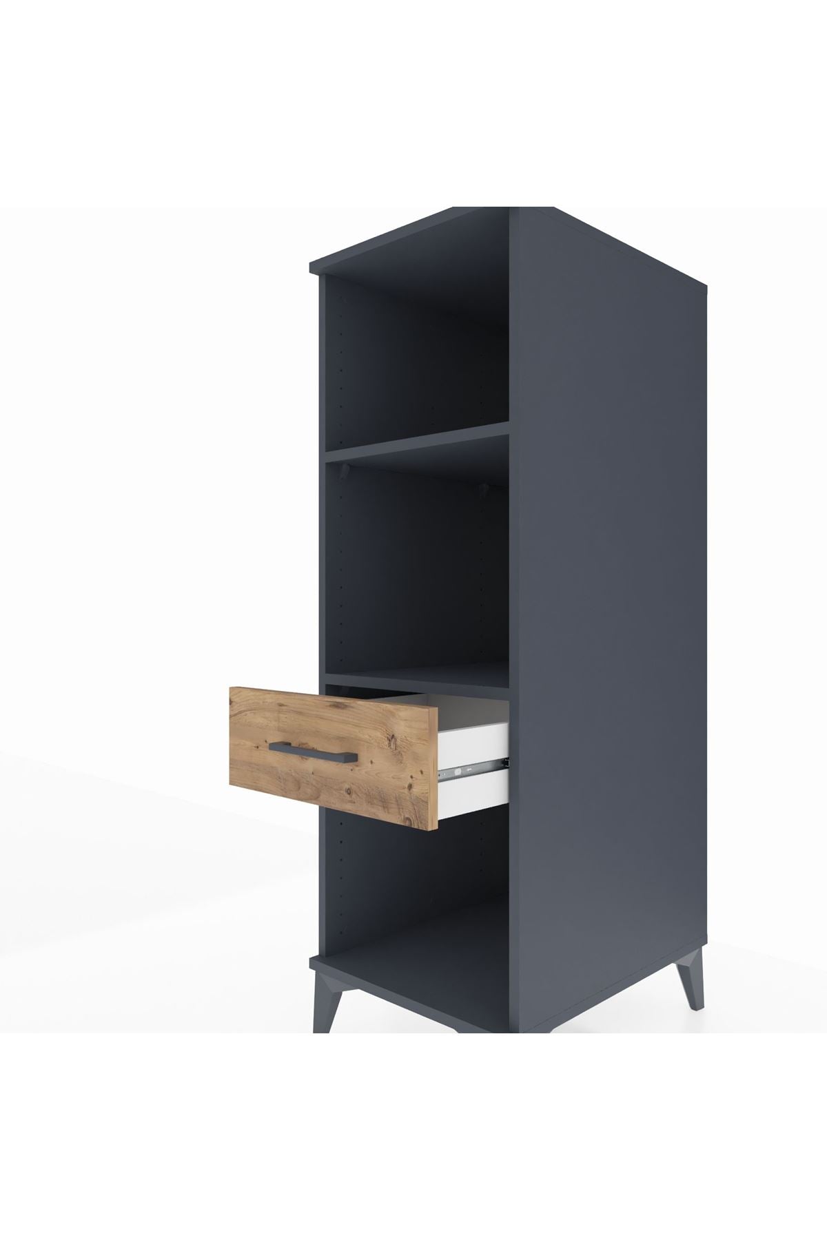 Kronos Dolap 2 Raflı Tek Çekmeceli 44x59x134 Antrasit-Çam