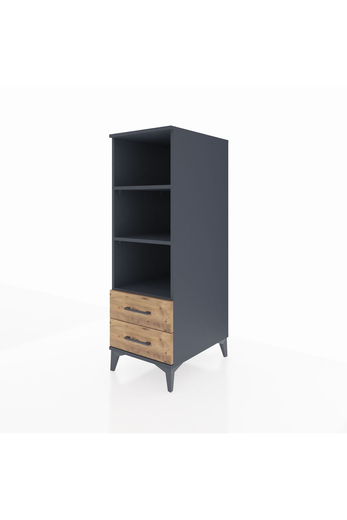 Kronos Dolap 3 Raflı 2 Çekmeceli 44x59x134 Antrasit-Çam