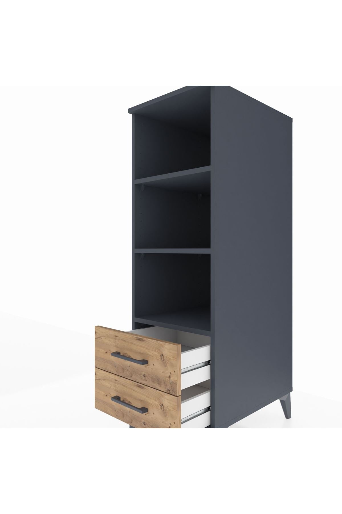 Kronos Dolap 3 Raflı 2 Çekmeceli 44x59x134 Antrasit-Çam