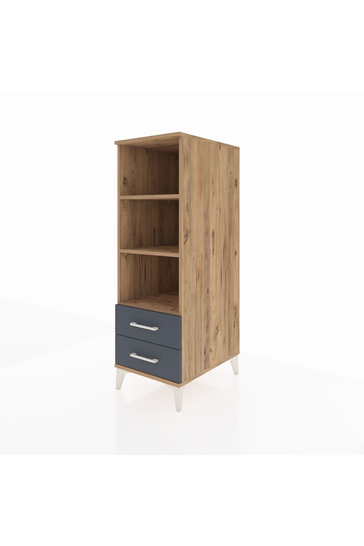 Kronos Dolap 3 Raflı 2 Çekmeceli 44x59x134 Çam-Antrasit