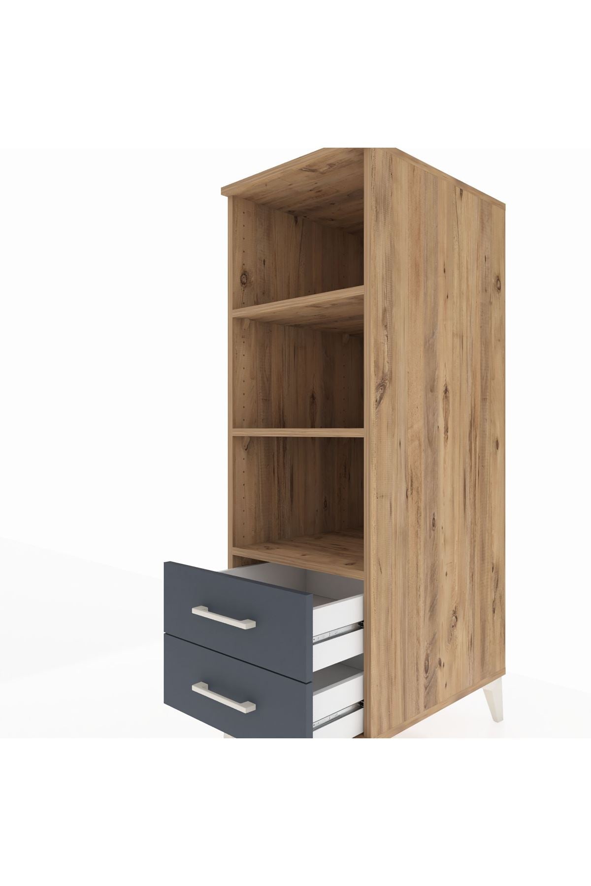 Kronos Dolap 3 Raflı 2 Çekmeceli 44x59x134 Çam-Antrasit