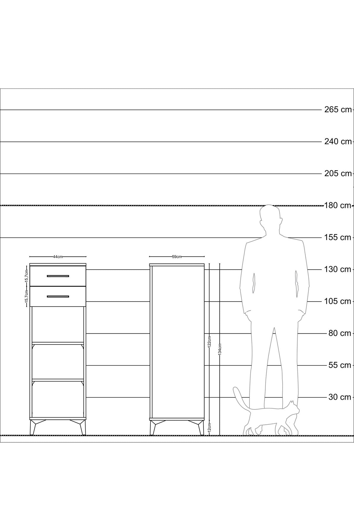 Kronos Dolap 2 Raflı 2 Çekmeceli 44x59x134 Antrasit-Antrasit