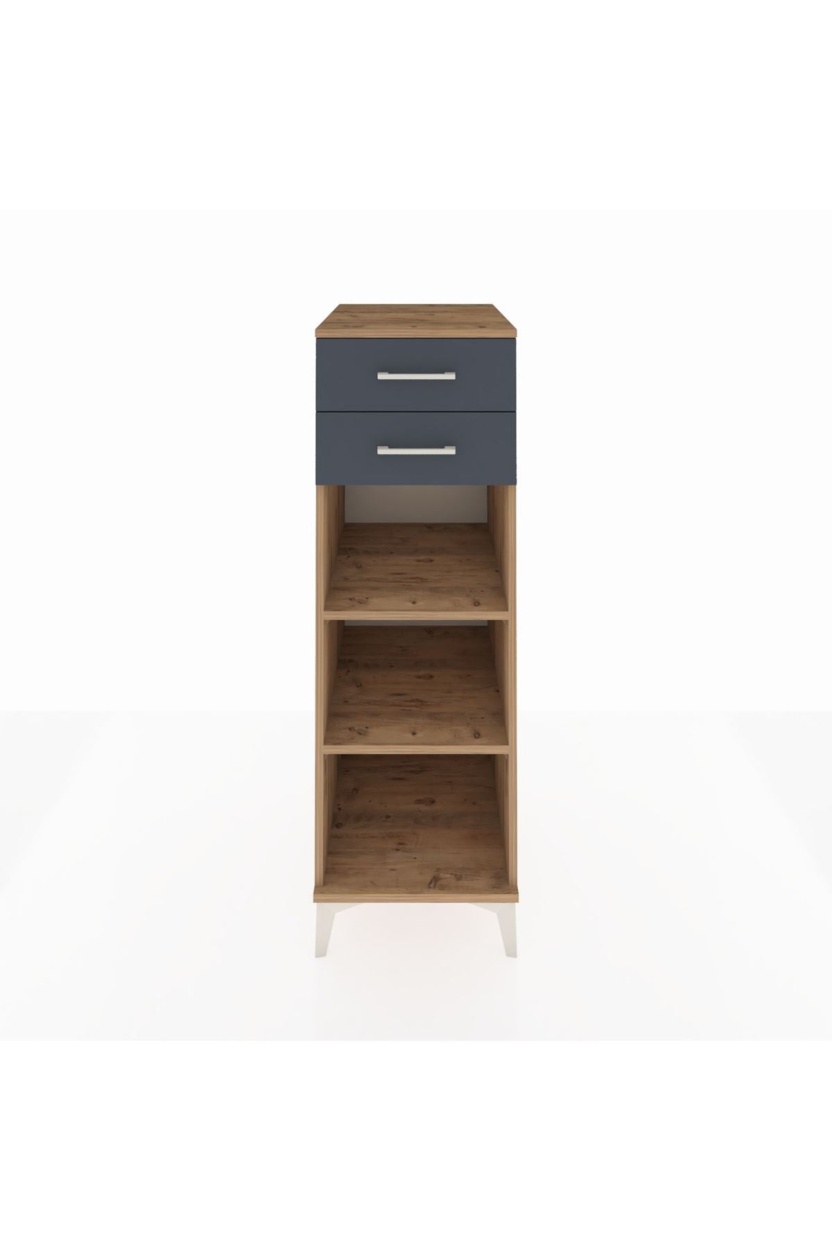 Kronos Dolap 2 Raflı 2 Çekmeceli 44x59x134 Çam-Antrasit