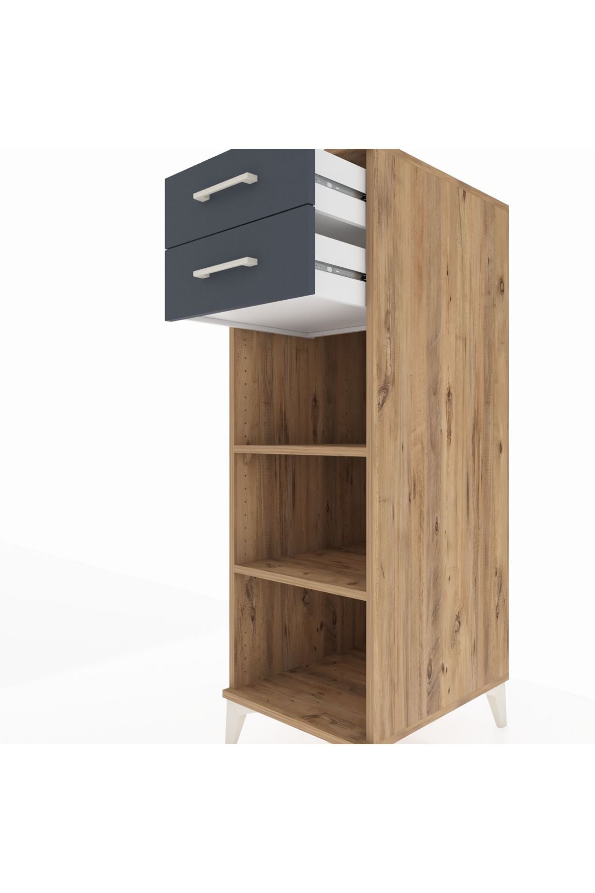 Kronos Dolap 2 Raflı 2 Çekmeceli 44x59x134 Çam-Antrasit