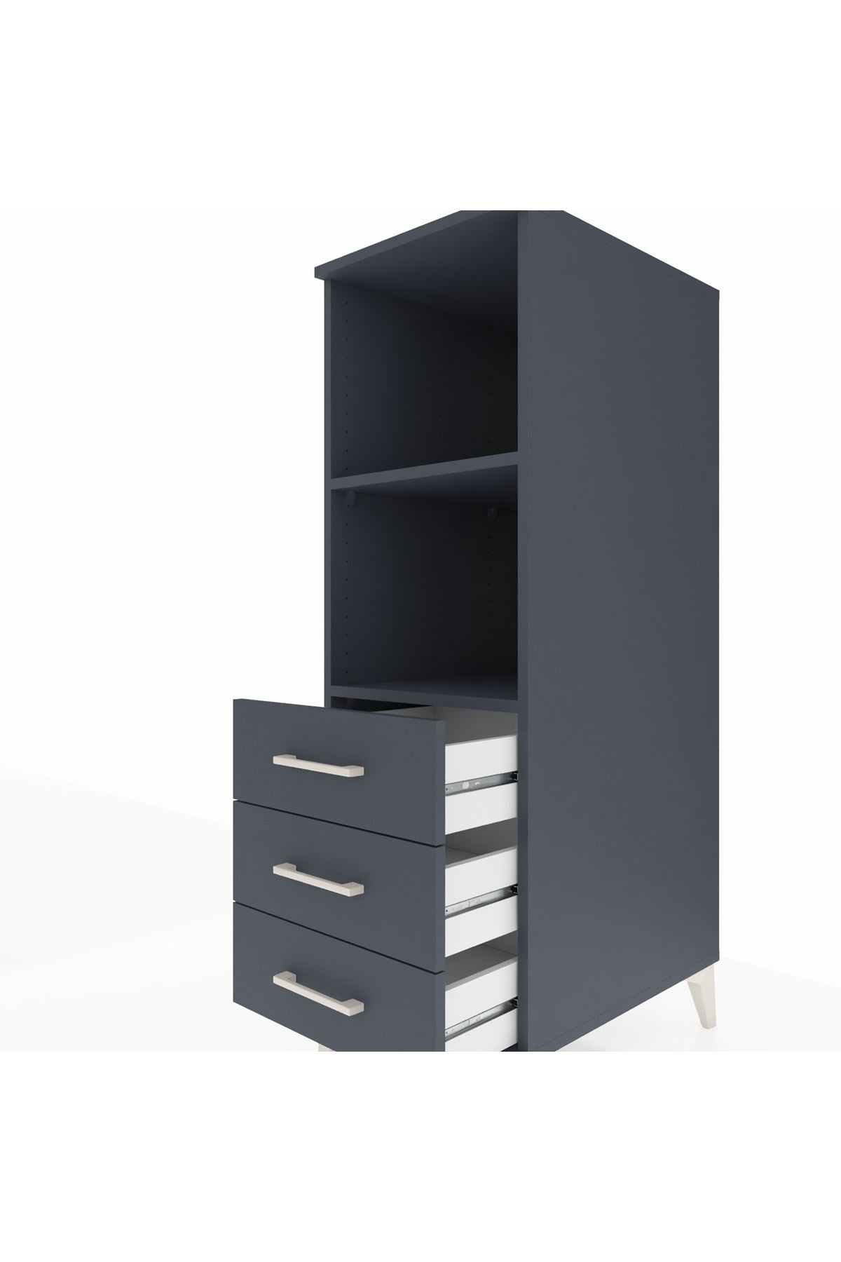 Kronos Dolap 2 Raflı 3 Çekmeceli 44x59x134 Antrasit-Antrasit