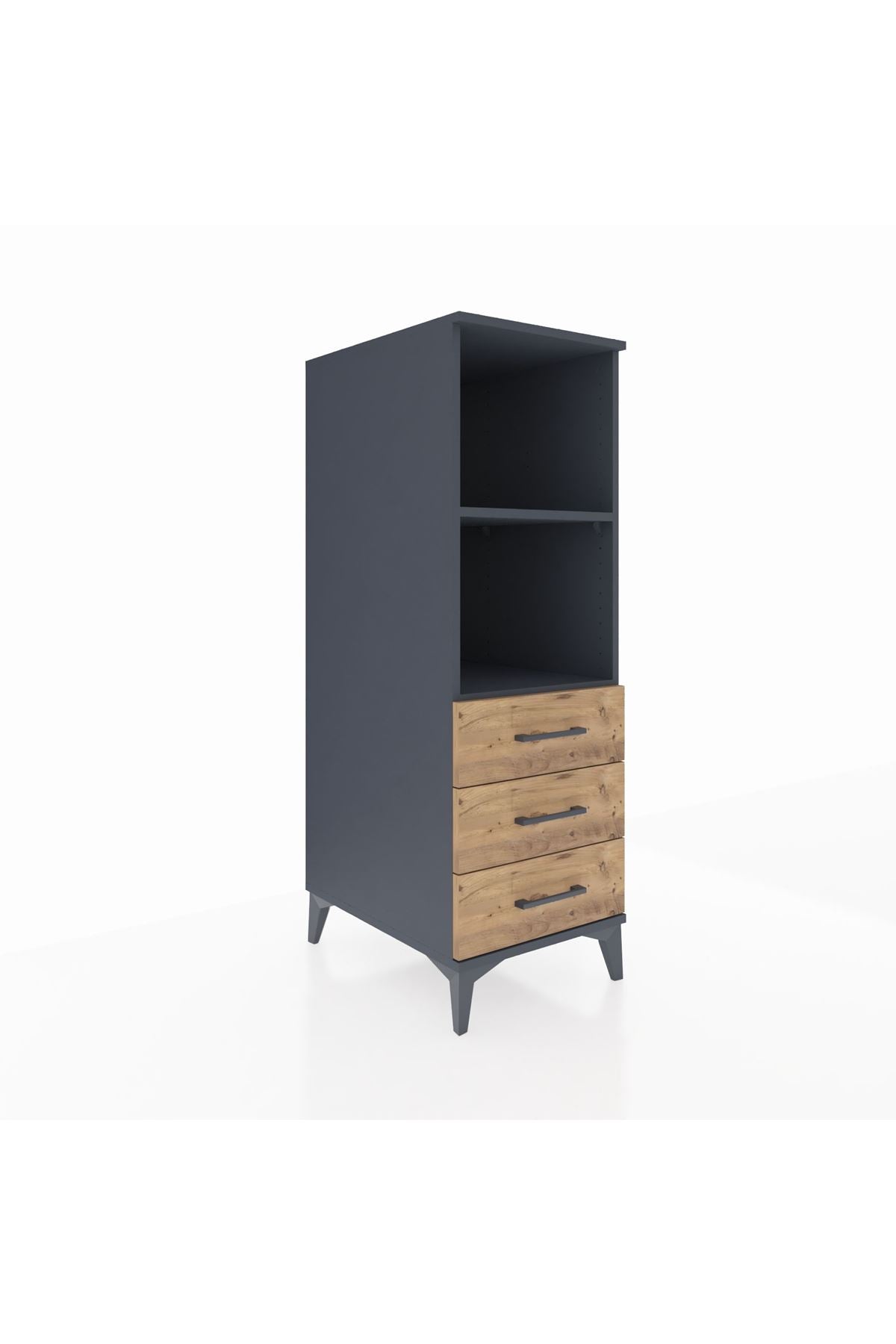 Kronos Dolap 2 Raflı 3 Çekmeceli 44x59x134 Antrasit-Çam