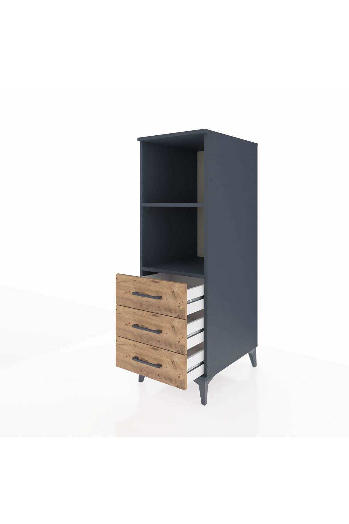 Kronos Dolap 2 Raflı 3 Çekmeceli 44x59x134 Antrasit-Çam