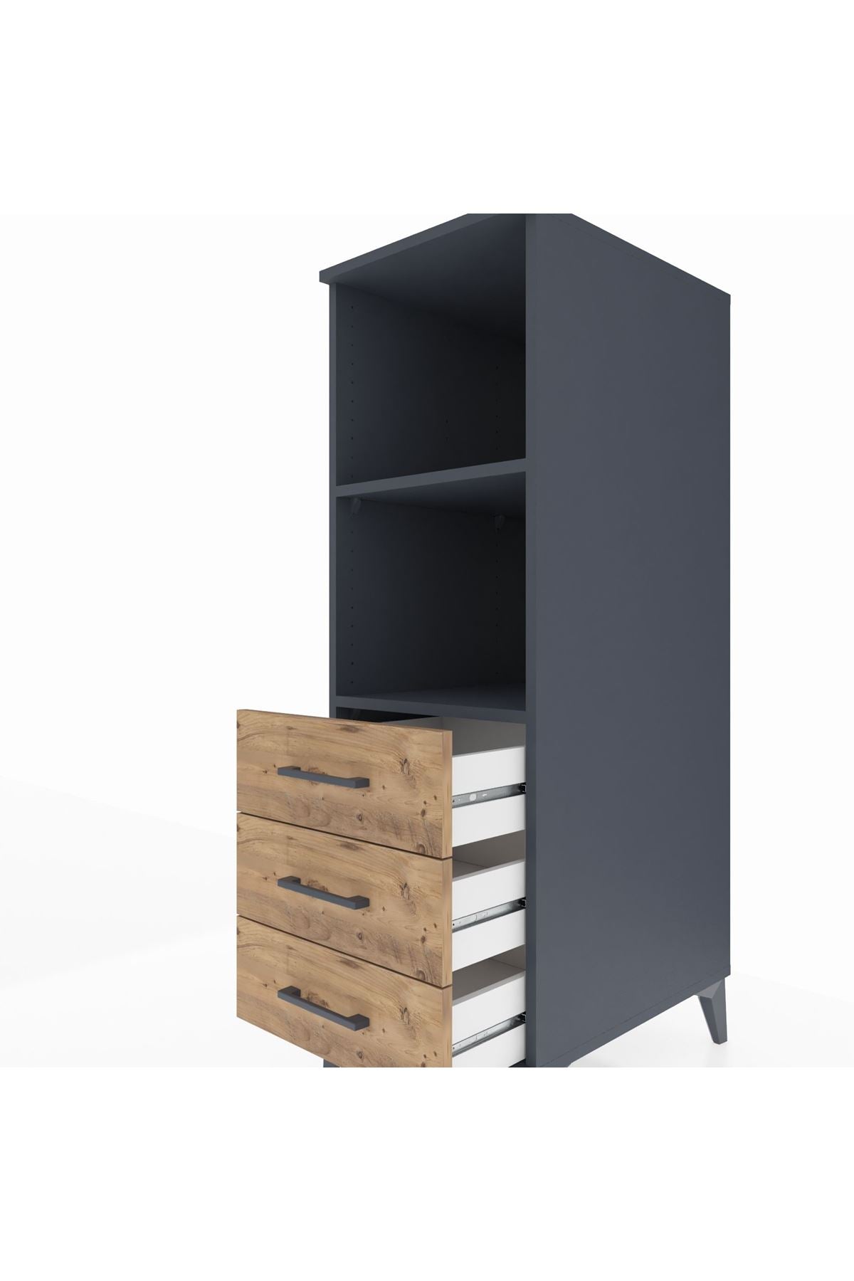 Kronos Dolap 2 Raflı 3 Çekmeceli 44x59x134 Antrasit-Çam