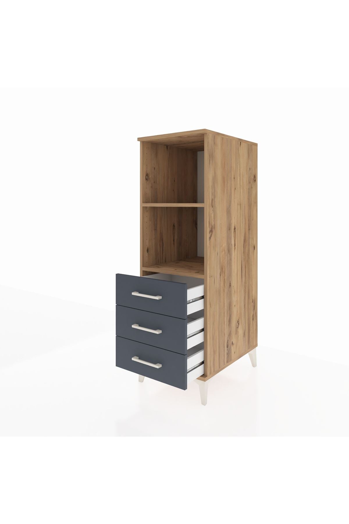 Kronos Dolap 2 Raflı 3 Çekmeceli 44x59x134 Çam-Antrasit