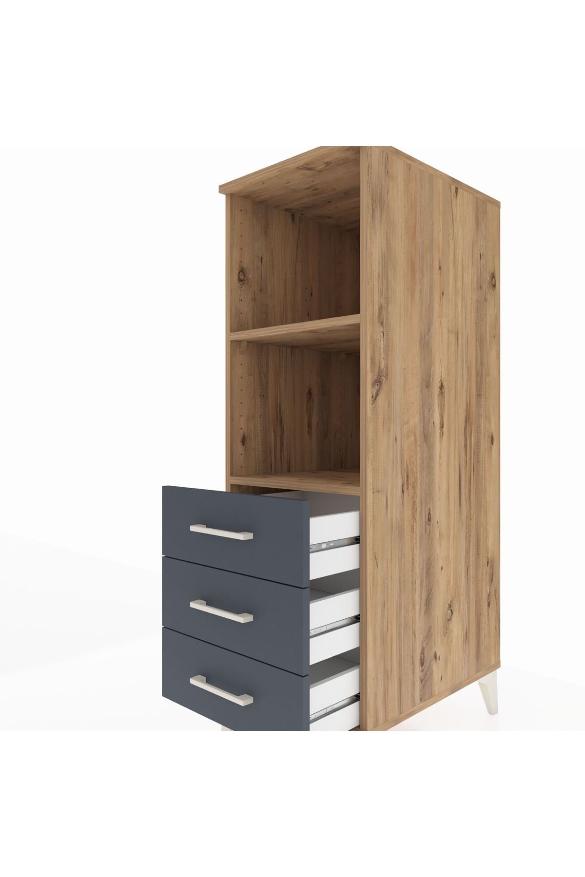 Kronos Dolap 2 Raflı 3 Çekmeceli 44x59x134 Çam-Antrasit