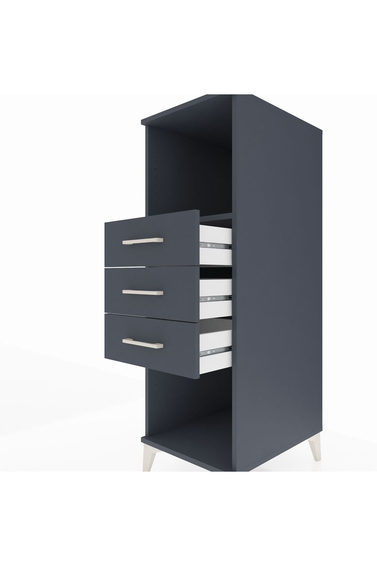 Kronos Dolap Tek Raflı 3 Çekmeceli 44x59x134 Antrasit-Antrasit