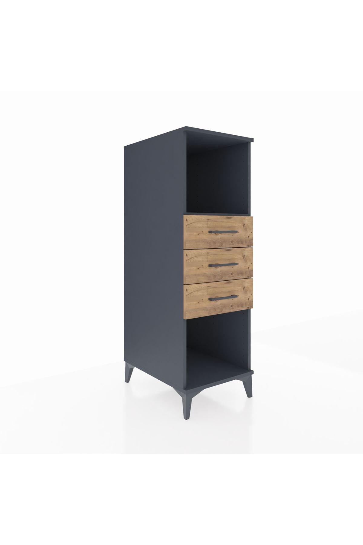 Kronos Dolap Tek Raflı 3 Çekmeceli 44x59x134 Antrasit-Çam