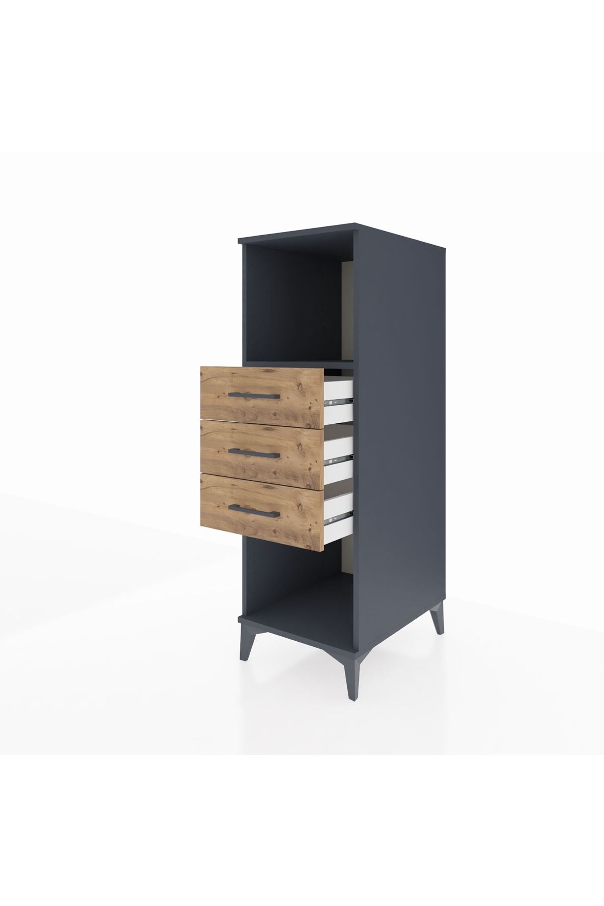 Kronos Dolap Tek Raflı 3 Çekmeceli 44x59x134 Antrasit-Çam