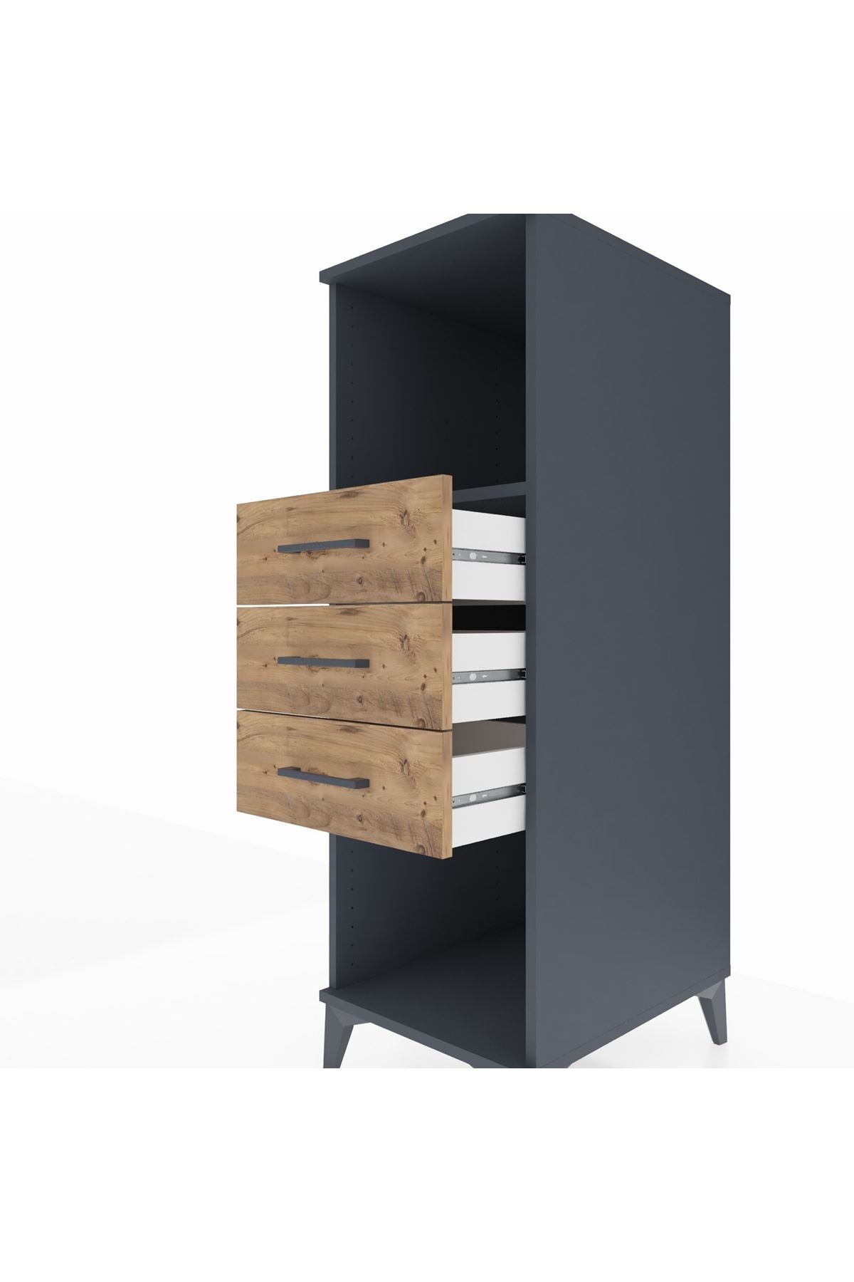 Kronos Dolap Tek Raflı 3 Çekmeceli 44x59x134 Antrasit-Çam